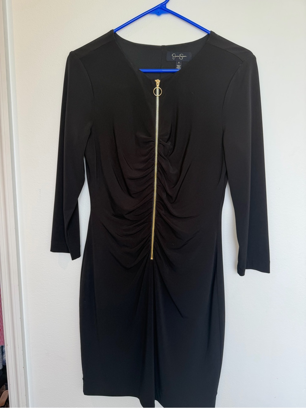 Jessica Simpson Black Ruched Front Zip Sheath Dress
